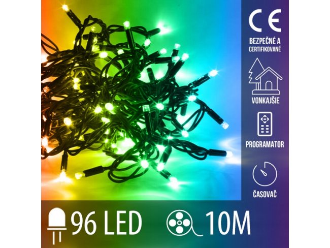 LED vianočná reťaz vonkajšia aj vnútorná - 10 m, RGB, ovládač, programy, časovač