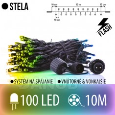 STELA spojovateľná LED svetelná reťaz CLUSTER vonkajšia FLASH - 100LED - 10M Multicolour