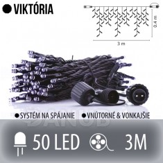 VIKTÓRIA spojovateľná LED svetelná záclona vonkajšia - 50LED - 3M Studená biela