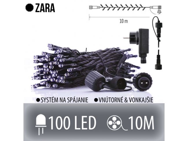 ZARA spojovateľná LED štartovacia súprava - svetelná reťaz + adapter - vonkajšia - 100LED - 10M Studená biela