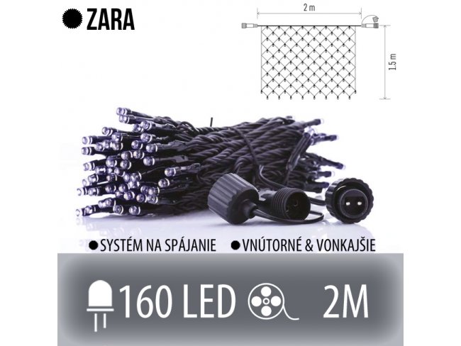 ZARA spojovateľná LED svetelná sieť vonkajšia - 160LED - 2M Studená biela