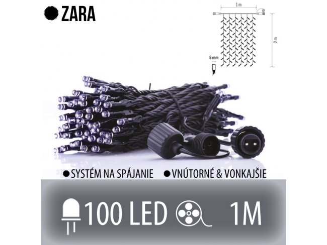 ZARA spojovateľný LED svetelný záves vonkajší - 100LED - 1M Studená biela