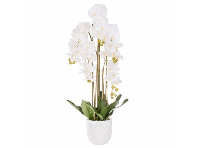 SPRINGOS Umelá orchidea v črepníku biela - 105cm