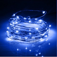 Vianočná LED svetelná mikro reťaz vonkajšia na batérie - programy + diaľkový ovládač - 100LED - 9,9M Modrá