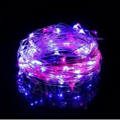 Vianočná LED svetelná mikro reťaz na batérie - 100LED - 9,9M Modrá + Ružová