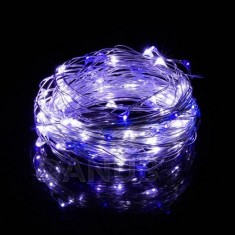 Vianočná LED svetelná mikro reťaz na batérie - 100LED - 9,9M Studená biela + Modrá