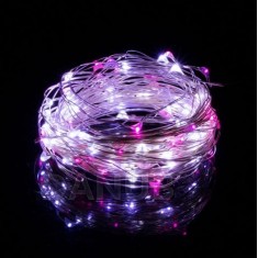 Vianočná LED svetelná mikro reťaz na batérie - 100LED - 9,9M Studená biela+Ružová