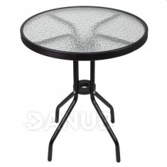 Springos Záhradný stolík 60cm - okrúhly - kov + sklo, čierny
