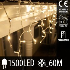 Vianočná led svetelná záclona vonkajšia - programy - 1500led - 60m teplá biela