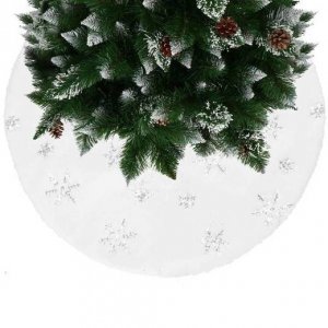 Koberček pod Vianočný stromček - 55cm - biela umelá kožušina - strieborné vločky