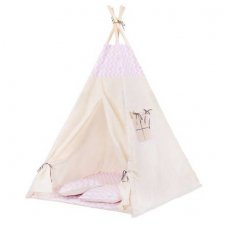 Springos Detský indiánsky stan Teepee - béžová / ružový cikcak