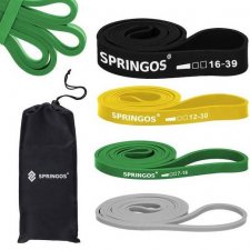 SPRINGOS Fitness guma na cvičenie - sada 4ks - sivá / zelená / žltá / čierna