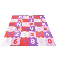 SPRINGOS Penové puzzle abeceda s číslami - 175x175 cm - ružová/fialová/biela