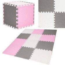 SPRINGOS Penové puzzle štvorce 118x90cm - sivá, ružová, biela