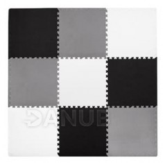 SPRINGOS Penové puzzle štvorce - 179x179cm - biela, sivá, čierna