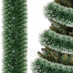 Vianočná girlanda - tmavozelená/biela - 3 m - priemer 10 cm