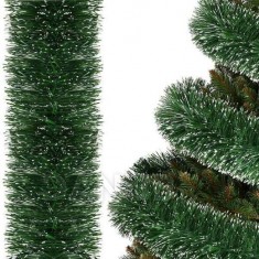 Vianočná girlanda - tmavozelená/biela - 6 m - priemer 15cm