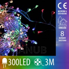 Vianočná led svetelná mikro reťaz cluster vonkajšia + programator - 300led - 3m multicolour