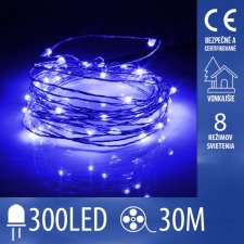 Vianočná led svetelná mikro reťaz vonkajšia + programator + diaľkové ovládanie - 300led - 30m modrá