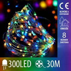 Vianočná led svetelná mikro reťaz vonkajšia + programator + diaľkové ovládanie - 300led - 30m multicolour