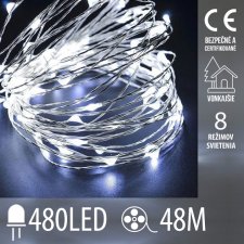 Vianočná led svetelná mikro reťaz vonkajšia + programator + diaľkové ovládanie - 480ed - 48m studená biela