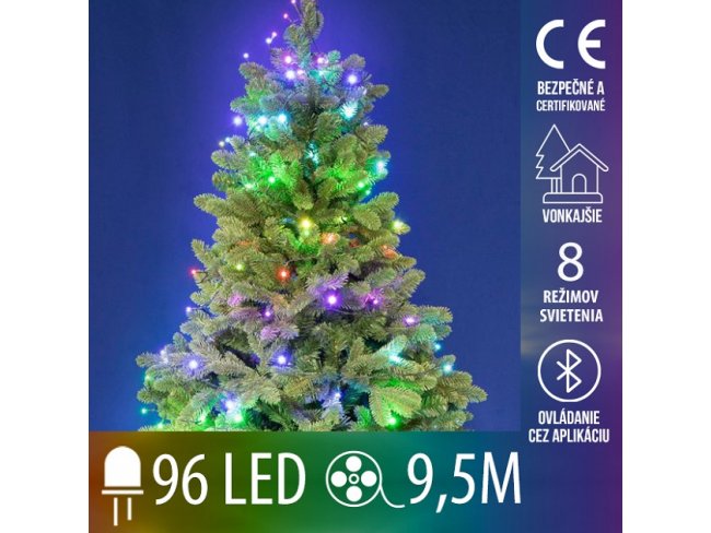 Vianočná led svetelná reťaz vonkajšia - SMART - programátor - 96led - 9,5m - RGB