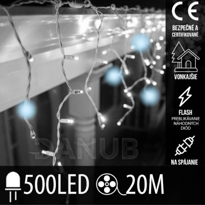 Vianočná led svetelná záclona na spájanie vonkajšia flash - 500led - 20m - studená biela / studená biela