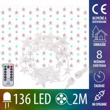 Vianočná led svetelná záclona na spájanie vonkajšia - hviezdy - programy - časovač + diaľkový ovládač - 136led - 2m multicolour