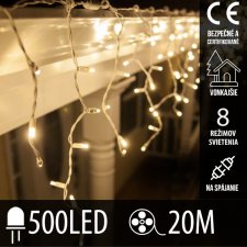 Vianočná led svetelná záclona na spájanie vonkajšia - programy - 500led - 20m teplá biela