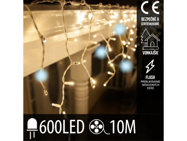 Vianočná LED svetelná záclona vonkajšia FLASH - 600LED - 10M Teplá biela/Studená biela