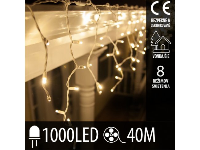 Vianočná led svetelná záclona vonkajšia - programy - 1000led - 40m teplá biela