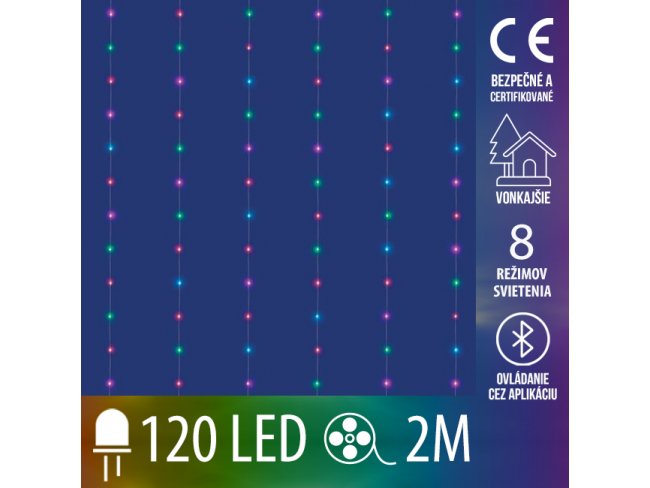 Vianočná mikro led svetelná záclona vonkajšia - SMART - programátor - 120led - 2x2 m - RGB