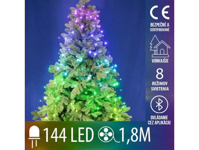 Vianočný led zväzok svietiacich reťazcov - SMART - programátor - 144led - 8x1,8m - RGB