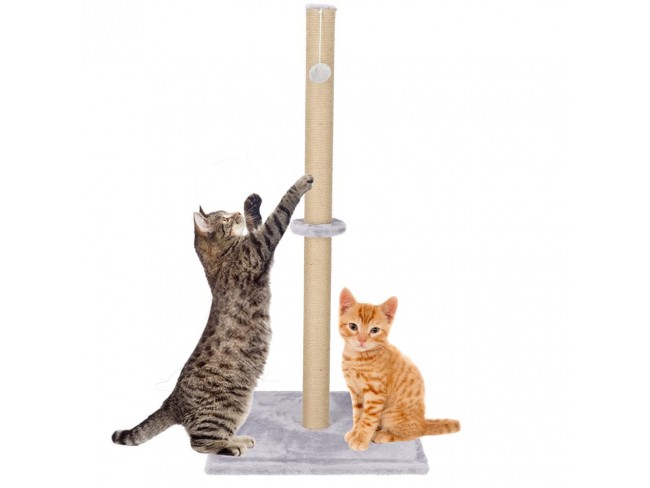 Springos Sisalové škrabadlo pre mačky s hračkou - svetlosivé - 103,5 cm