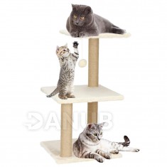 Springos Sisalové škrabadlo pre mačky s hračkou - 3-úrovne - 65 cm - béžové