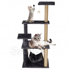 Springos Sisalové škrabadlo pre mačky s hračkami - 6-úrovní - 121 cm - grafitové
