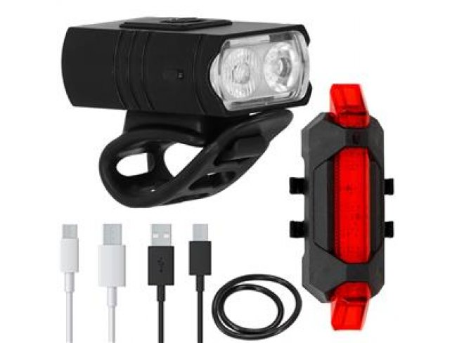 Springos USB svetlo na bicykel + USB zadné svetlo na bicykel