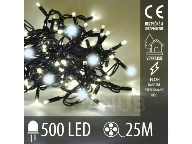 Vianočná led svetelná reťaz vonkajšia FLASH - 500led - 25m - teplá biela / studená biela