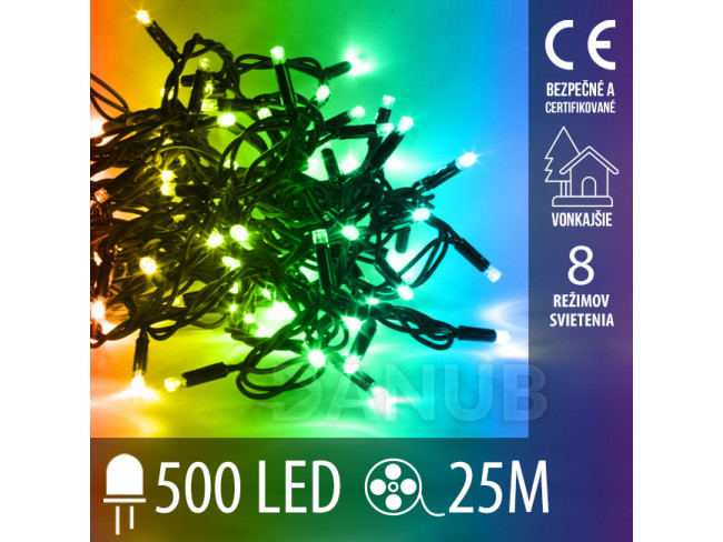Vianočná led svetelná reťaz vonkajšia - programátor - 500led - 25m multicolour
