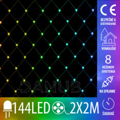 Vianočná led svetelná sieť vonkajšia na spájanie + programator + časovač - 144led - 2x2m multicolour