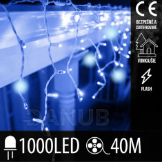 Vianočná led svetelná záclona na spájanie vonkajšia flash - 1000led - 40m - modrá / studená biela