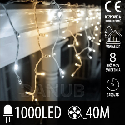 Vianočná led svetelná záclona vonkajšia - programy - časovač + diaľkový ovládač - 1000led - 40m studená + teplá biela