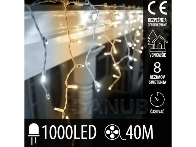 Vianočná led svetelná záclona vonkajšia - programy - časovač + diaľkový ovládač - 1000led - 40m studená + teplá biela