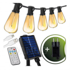 Solárna záhradná girlanda - 230V - USB - 40x LED - 14,5 m - teplá biela + diaľkové ovládanie - PYRIS LUMILED