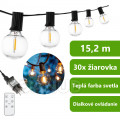 Svetelná girlanda - 15,2 m - 30x LED gule 3000K - DOLLIS LUMILED + diaľkové ovládanie