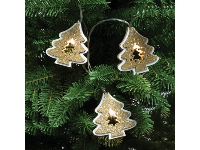 Vianočná LED svetelná reťaz vnútorná - drevené stromčeky - 20LED - 5,7M Teplá Biela