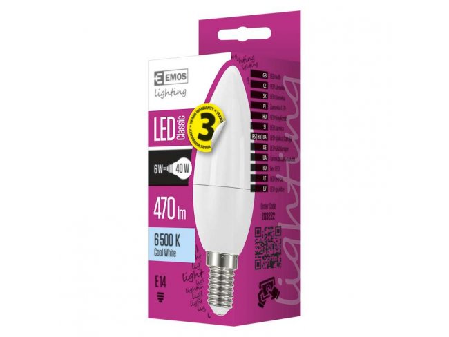 LED žiarovka Classic candle 6W E14 studená biela
