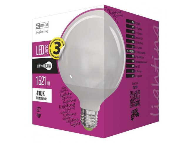 LED žiarovka Classic globe 18W E27 neutrálna biela
