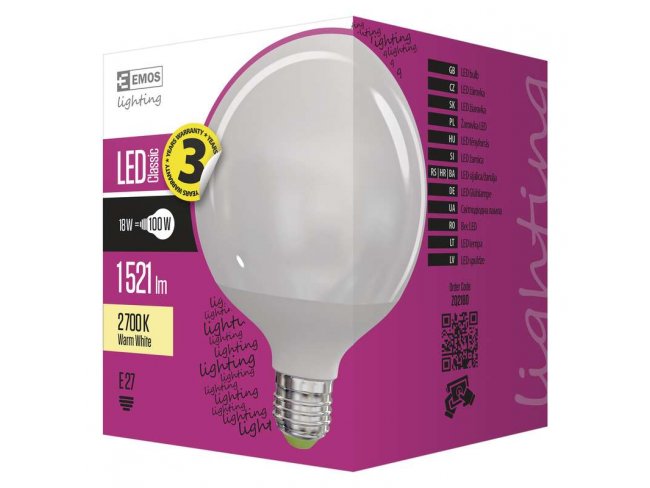 LED žiarovka Classic globe 18W E27 teplá biela