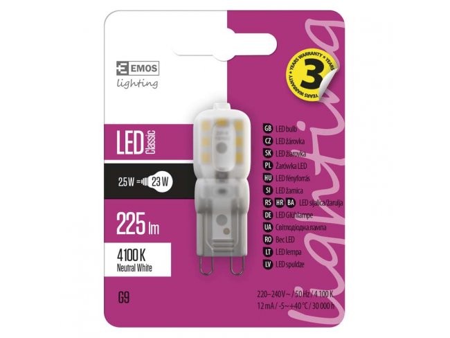 LED žiarovka Classic JC A++ 2,5W G9 neutrálna biela